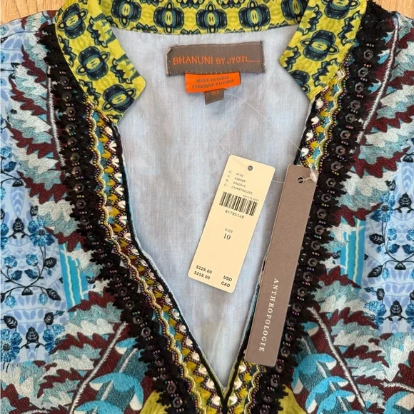 Anthropologie Bhanuni by Jyoti Blue and Green Maxi Dress New Size 10 - Picture 6 of 6